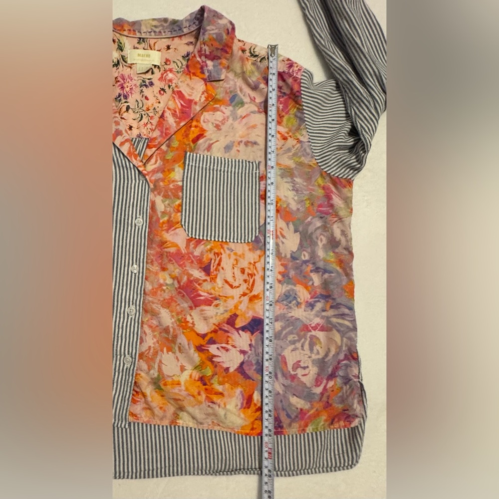 Anthropologie Maeve The Clarissa Floral & Striped High Low Button Up Top Size 14 - Picture 8 of 8